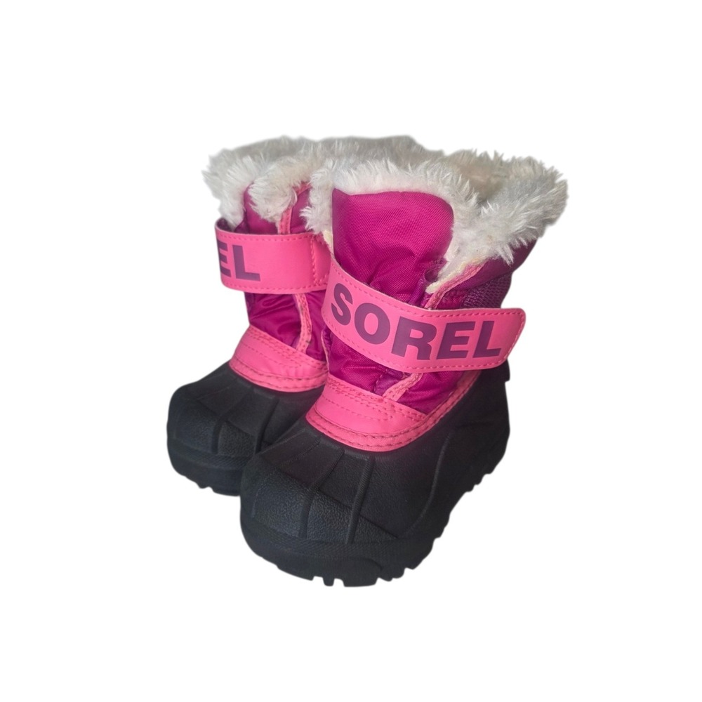 Sorel Snow Commander Girls 6 Black Pink NV1960-652 Waterproof Winter Boots